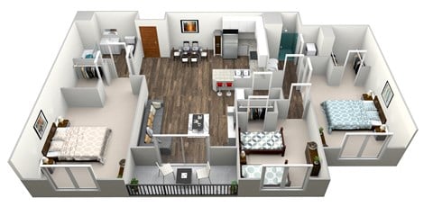 Floor plan for 3 beds, 2 baths, 1239 sqft